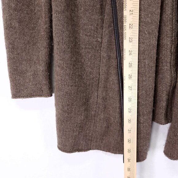 Vince Cardigan Alpaca Wool Cashmere Size Small Heavy Knit Leather Trim Relaxed - Picture 7 of 14